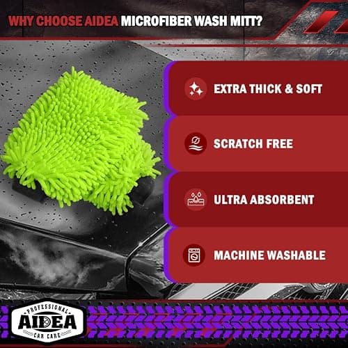 AIDEA Car Wash Mitt Microfiber, 1PK-Scratch-Free& Lint-Free, Premium Chenille Microfiber Mitt Car Wash Brush-Green Regular Size (7.12''X10.14'') thumbnail 3