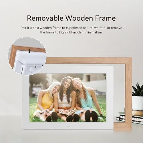 10" Digital Picture Frame with Remote Control, 1280 * 800 IPS Full View Ultra Clear Screen, Removable Wooden Frame, Share Videos Photos Send Wishes Auto-Rotate Slideshow Non-WiFi thumbnail 3