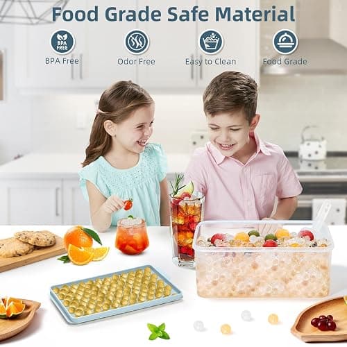WIBIMEN Mini Ice Cube Trays, 0.55” Tiny Pebble Ice for Iced Coffee & Cocktails, Fast Chill, Easy Twist Release, Stackable with Lid & Storage Bin (4 Pack, Blue) thumbnail 4