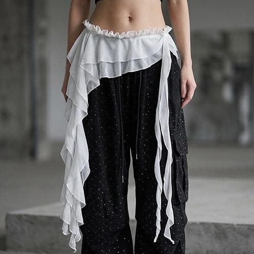 Women Lace Cover Up Skirt Y2k Hip Scarf Belt Tie Side Sheer Lace Wrap Skirt Asymmetrical Flowy Layered Skirts thumbnail 2