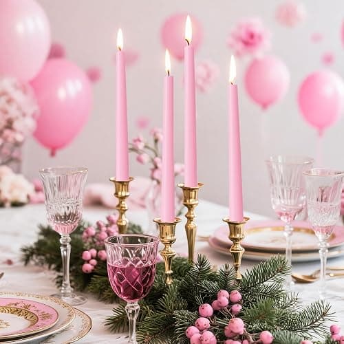 KONNI 0.87×10 Inch Pink Taper Candles, Unscented and Smokeless Tall Candlesticks, 10 Pack Tapered Candles with Cotton Wicks, Long Burning, Ideal for Weddings, Dinner Parties, and Home Décor thumbnail 4