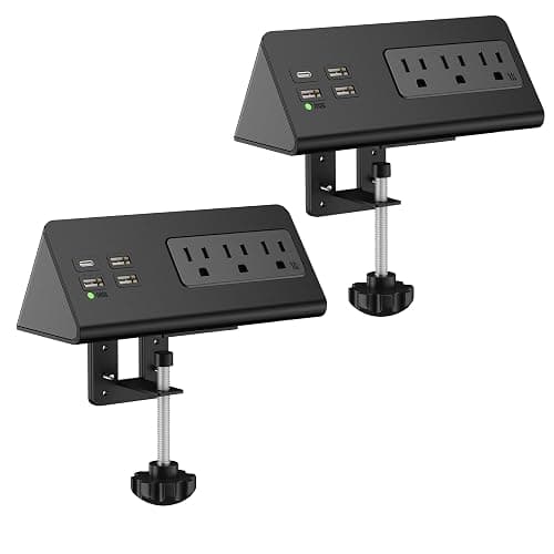 Nightstand Edge Mount Power Strip with USB-C Ports Tabletop Surge Protector Desk Clamp Power Sockets with 3 AC Outlets &4 Fast Charging USB Ports for Home Office Hotel and Dormitory (Black(2-Pack)) - Image 1