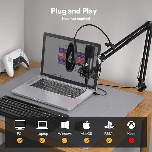 USB Microphone, MAONO 192KHZ/24Bit Plug & Play PC Computer Podcast Condenser Cardioid Metal Mic Kit with Professional Sound Chipset for Recording, Gaming, Singing, YouTube (AU-A04) thumbnail 4