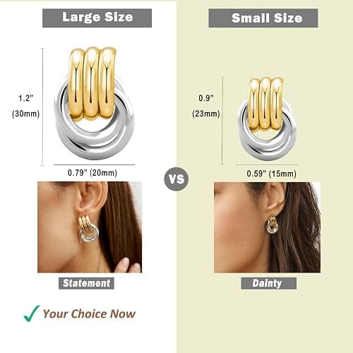 NIXMAX Chunky Gold Knot Earrings Statement Earrings for Women Gold Plated Dupes Geometric Dangle Earrings Hypoallergenic Fashion Trendy Jewelry Gifts thumbnail 3