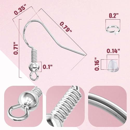 Hypoallergenic Earring Hooks, 600 Pcs Earring Making Supplies Kit with Earring Hooks, Jump Rings and Earring Backs for Jewelry Making (Silver and Gold) thumbnail 3