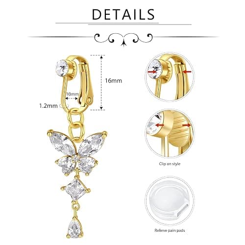 D.Bella Fake Belly Ring Fake Belly Piercing Clip on Belly Button Rings Surgical Steel Fake Belly Button Ring Fake Earrings Diamond Snake Dangle Non Piercing Fake Belly Piercing Jewelry thumbnail 2