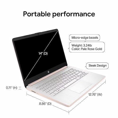 HP New Gen 14" Laptop · MS Office · 128GB · 512GB SD Card · 4GB RAM · HD Display · 12-Hour Battery · WiFi · Bluetooth · Windows 11 · Rose Gold thumbnail 7