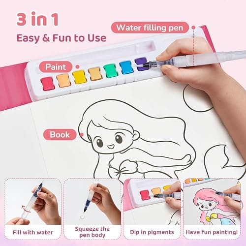 JoyCat Paint with Water Coloring Books for Toddlers, Watercolor Painting Sets for Kids Ages 3-5 4-8, Arts and Crafts Drawing Activities Toy Birthday Gifts for Boys Girls (Magical Pony) thumbnail 4