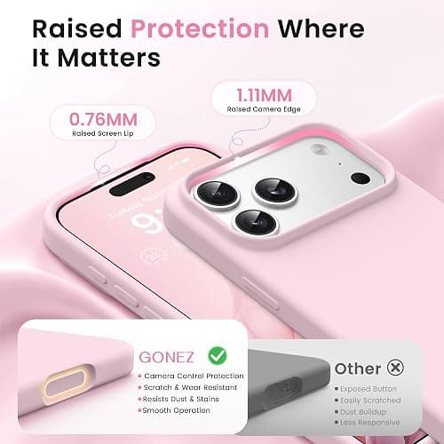 GONEZ Magnetic for iPhone 17 Pro Case, [Compatible with MagSafe] Anti-Scratch Microfiber Lining & Screen Protector, Silicone Camera Control, Shockproof Slim Phone Cover 6.3 inch, Pastel Pink thumbnail 3