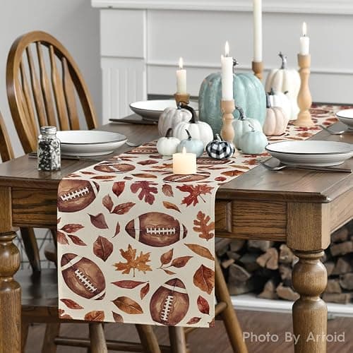 Artoid Mode 210 GSM Fall Table Runner Home Party Decor 13x72 Inch | Rugby Maple Leaves Football, Seasonal Kitchen Dining Table Decoration thumbnail 4