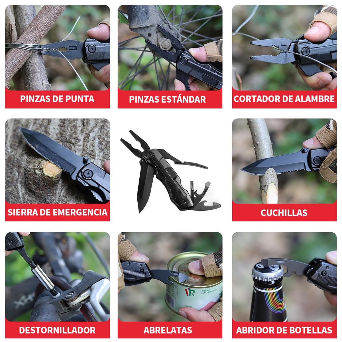 Navaja Multiherramienta Alicates Multiusos, Herramienta Multiusos 15 en 1 Multifuncional plegables alicates acero inoxidable Navaja Suiza Alicate Destornillador Herramienta Multifuncional thumbnail 2