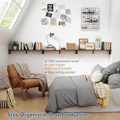 Harwaya Large Floating Book Shelves for Wall Set of 3, 36 Inch Long Wall Mount Bookshelf for Bedroom, Heavy Duty Wood Hanging Bookshelves for Books, Laundry Living Room Classroom Library -Black thumbnail 6