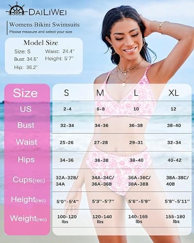 DaiLiWei High Waisted Bikini Sets Womens Bathing Suits Tummy Control 2 Piece Swimsuit Full Coverage Floral Swim Suits thumbnail 6