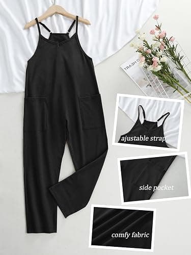 Bnycuml Girl's V Neck Sleeveless Jumpsuits Spaghetti Straps Harem Long Pants Rompers With Pockets (5-14 Years) thumbnail 3