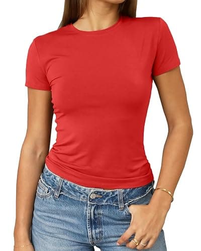 Abardsion Women's Casual Basic Slim Fit T Shirts | Summer Clothes 2026 Going Out Crop Tops Short Sleeve Crew Neck Ladies Tees - Image 1