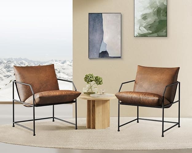 Accent Chair Living Room Chairs Accent Chairs Set of 2 Comfy Reading Chair for Bedroom Upholstered Lounge Chair Mid Century Modern Arm Chair Side Sofa Cozy Chair Armchair Waiting Room Chairs(Brown, 2) - 2 - Brown thumbnail 8