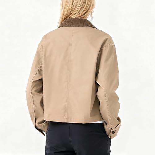 ⭐️⭐️⭐️ Zoziiee Womens Cropped Bomber Jacket Corduroy Collar Barn Coat Lightweight Utility Zip Up Cotton Canvas Workwear thumbnail 6