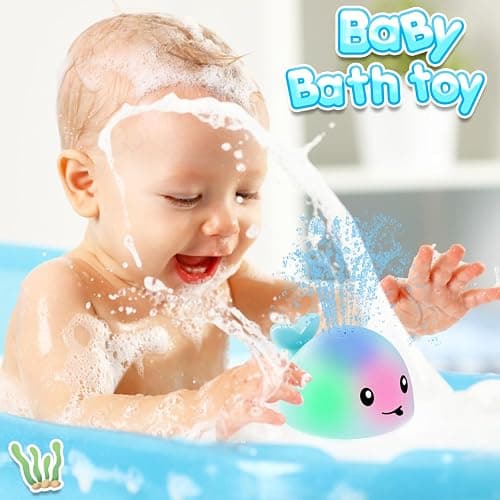 ANGGIKO Baby Boy Bath Toys, Christmas Stocking Stuffers 1 Year Old Boy Gift, Toddler Bath Toys for Kids Ages 1-3, Light Up Whale Bath Toy Sprinkler Infant Baby Toys 6-12-18 Months Bathtub Fountain Toy thumbnail 5