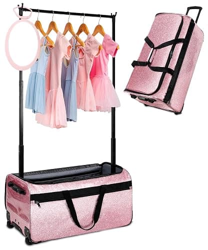 Dance Bag with Garment Rack, OMIDEL 29" Rolling Dance Competition Duffle Bag with Garment Rack & Silent Wheels, Collapsible Dance Suitcase for Dance Competition Shows Recitals Travel - Glitter Pink - Image 1