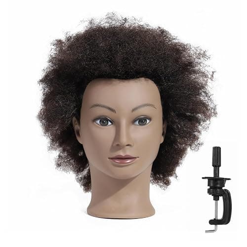 Romance Queen Mannequin Head Human Hair Curly For Black Women Training Head Cosmetology Doll Head for Hairdresser Girls Manikin Head Practice Styling Braiding with Stand - Image 1