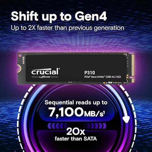 Crucial P310 1TB SSD, PCIe Gen4 NVMe M.2 2280, Up to 7,100MB/s, for Laptop, Desktop (PC), & Handheld Gaming Consoles, Includes Acronis Data Recovery Software, Solid State Drive - CT1000P310SSD801 thumbnail 2