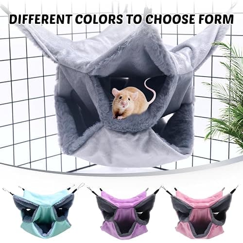 LYART Sugar Glider Pouch Hammock Bed Bedding, Sugar Glider Cage Accessories Toys for Rat, 3-Layer Hammock Make Pet Cages More Three-Dimensional (1.Grey) thumbnail 4