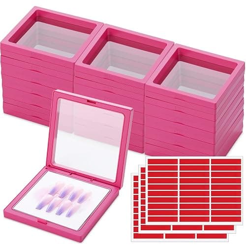 meekoo 30 Pcs Press on Nail Packaging Box with 90 Pcs Adhesive Double Sided Tape Artificial Nail Display Case Storage Container Box Acrylic Packaging Organizer for Home Salon Art (Rose Red) - Image 1