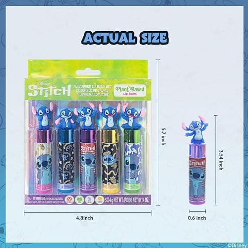 Disney Stitch 5 Pc Plant Based, Moisturizing Lip Balm Makeup Set for Girls Kids Toddlers, Perfect for Parties Sleepovers Makeovers Birthday Gift for Girls 3 Yrs+ by Townley Girl thumbnail 5