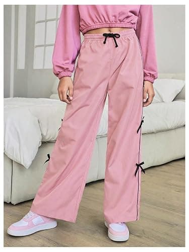 WDIRARA Girl's Bow Side Waist Track Pants Cute Wide Leg Trousers thumbnail 4