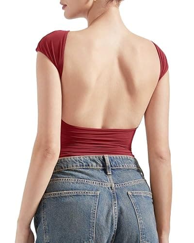 SUUKSESS Women Backless Sexy Going Out Tops Double Lined Open Back Y2k Basic Tee Shirts - Image 1