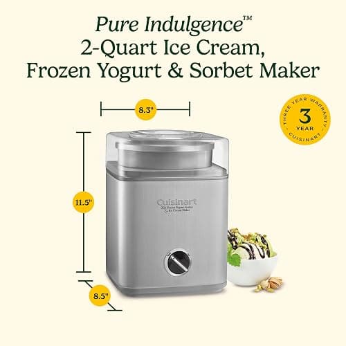 Cuisinart Ice Cream Maker Machine, 2-Quart Ice Cream, Sorbet and Frozen Yogurt Machine, Fully Automatic Double-Insulated Freezer Bowl Makes Frozen Desserts in Under 30 Minutes, ICE30BCP1, Silver thumbnail 3