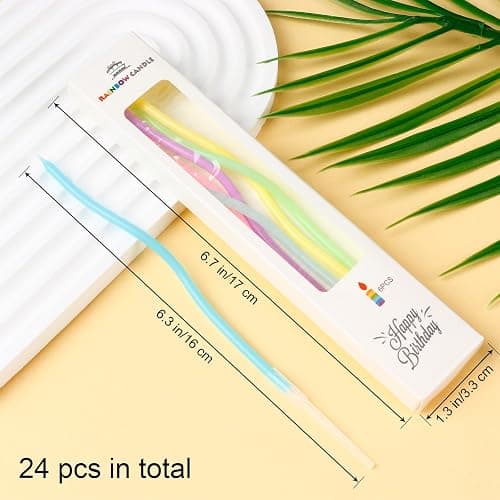 24 Pcs Rainbow Colors Spiral Long Thin Birthday Candles, Twisted Curved Candle Cake Topper, Birthday Parties, Wedding Decoration thumbnail 4