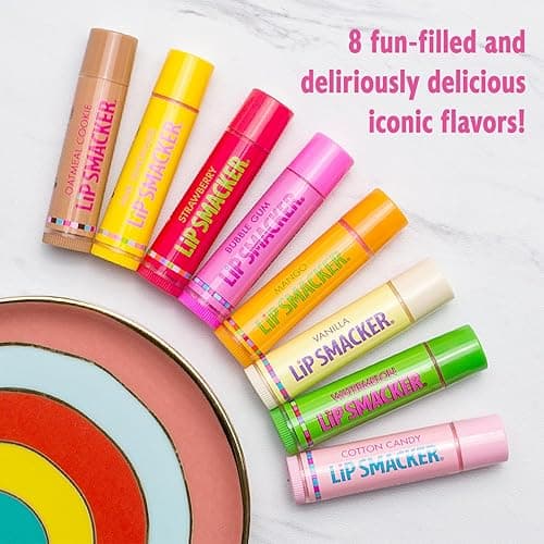 Lip Smacker Original & Best Holiday Flavored Lip Balm Party Pack, Oatmeal Cookie, Vanilla, Mango, Watermelon, Tropical Punch, Cotton Candy, Kiwi, Strawberry, Clear thumbnail 4