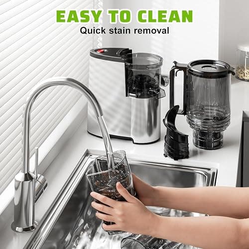 Cold Press Juicer, 5.8" Wide Feed Chute Juice Extractor Machine with 400W, High Juice Yield, Slow Masticating Juicer for Whole Vegetables & Fruits, Premium Silver - Premium Grey thumbnail 7