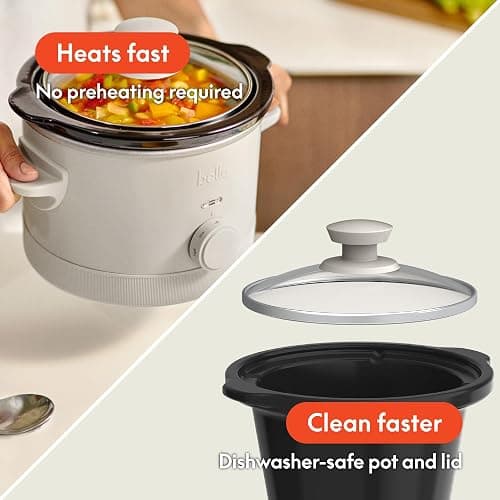 bella 1.5 Qt Slow Cooker with 3 Heat Manual Control, Ceramic Nonstick Coating, Dishwasher Safe Stoneware Pot and Tempered Glass Lid, Tangle Free Cord Wrap & Cool Touch Handles, Oatmilk thumbnail 6