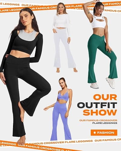 TNNZEET Black Flare Leggings for Women, Crossover Yoga Pants with Pockets Bootcut Flared Leggings thumbnail 3