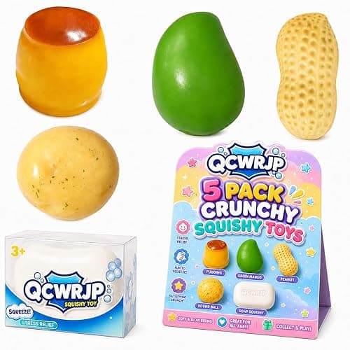 4PCS Crunchy Squishy Mango Soap Peanut Pudding Stress Ball Set ASMR Bead Filled Realistic Food Shape Slushy Squeeze Fidget Squishies for Office Desk Home Travel Adults Party Favor Gift (5PCS-A) - Image 1