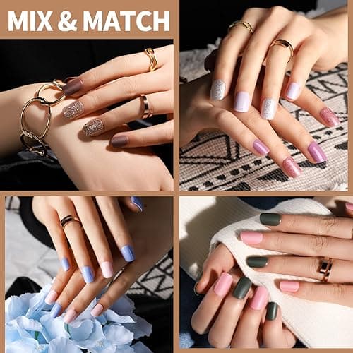 Teenitor Short Press On Nails, 576Pcs Short Square Press On Nails Kit with Matte, Glossy, Glitter, and French Designs, Fake Nails with Glue on Nails Short, Press on Nails Short - b-Matte,glitter,glossy square press on nails thumbnail 7