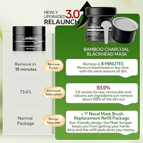 LANBENA 3.0 Bamboo Charcoal Nose Pore Strips, UPGRADED Blackhead Remover Mask for Stubborn Blackheads, Dirts, Whiteheads, Oil and More, Face Pore Purifying Cleansing, Aloe Vera, Volcanic Ash thumbnail 3