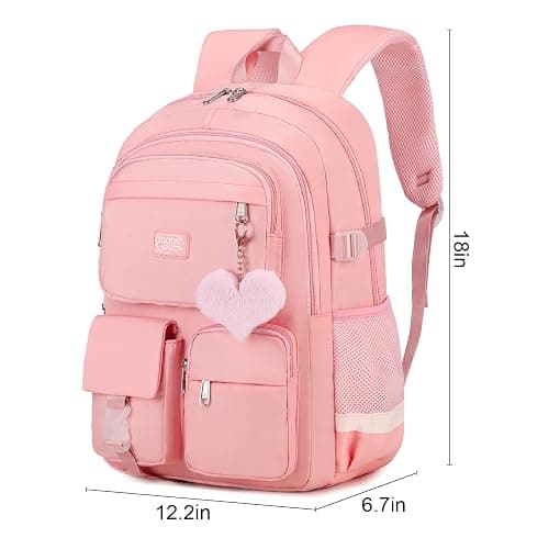 qodbopack School Backpack For Student Women College Middle High Teen Girls Bookbag Waterproof Laptop Bag Pink thumbnail 3