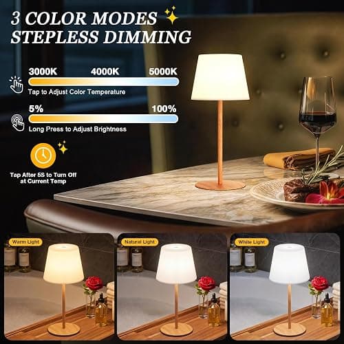Shower Lamp Rechargeable Waterproof Lamp, Cordless Table Lamp for Bathroom | IP65 Spa-Like Shower Light, 4000mAh Battery Powered, 3 Color Modes, Stepless Dimming and Memory, for Bathtub Outdoor (1Pack) thumbnail 2