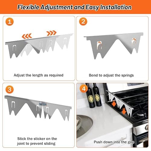 Stainless Steel Stove Gap Covers (2PCS), Stove Gap Filler, Range Trim Kit, Counter Guard for Kitchen Stovetop, Heat Resistant & Easy Clean, Adjustable Length 13.8'' to 27.5'' Silver thumbnail 6