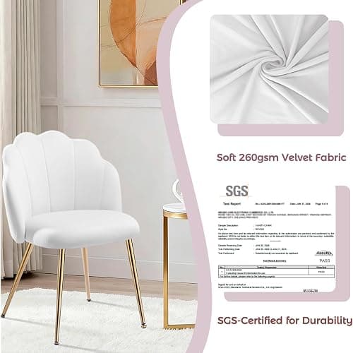 Vanity Chair with Back, Small Accent Chair for Living Room& Bedroom, with X-Frame Gold Legs, Modern Design& Easy Assemble, White thumbnail 4