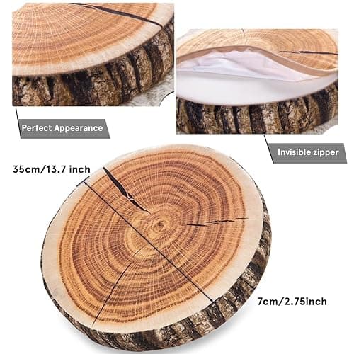 HYSEAS Decorative Round Throw Pillow, 3D Digital Print Comfortable Kids Funny Cute Wood Log Pillow Circle Seating Floor Cushion for Home, Couch, Sofa, Bedroom, Living Room Decor, Stump, 2 Pack thumbnail 3
