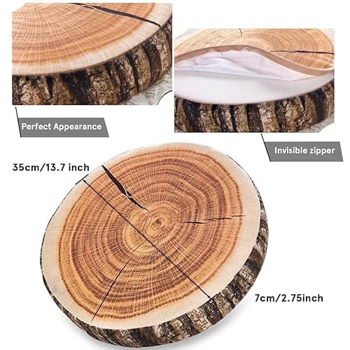 HYSEAS Decorative Round Throw Pillow, 3D Digital Print Comfortable Kids Funny Cute Wood Log Pillow Circle Seating Floor Cushion for Home, Couch, Sofa, Bedroom, Living Room Decor, Stump, 2 Pack thumbnail 4