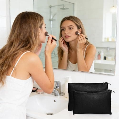 Gvhntk 2 Pcs Makeup Bag Small Cosmetic Bag for Purse Pouch PU Leather Cute Travel Pouch with Zipper Organizer Storage for Women thumbnail 2