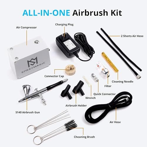 Airbrush Kit with Air Compressor, 50 PSI Dual Action Gravity Feed Non-Clogging Even Spray Air Brush Set for Painting, Aerografo Gun for Models, Nail Art, Cake Decorating, Makeup, DIY Sneakers & Crafts thumbnail 2