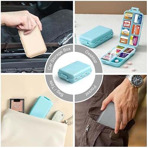 3 Pack | 14 Grids | Travel Pill Organizer Box | 415-Pcs Medicine Name Labels | Khaki+Grey+Sky Blue thumbnail 7