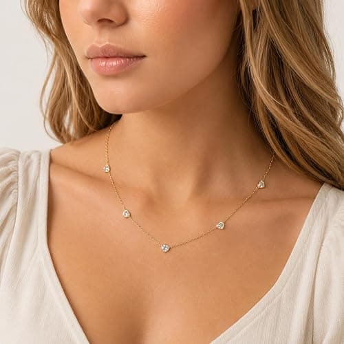 CUEZIY Dainty Silver Gold Necklaces for Women Cute Station Choker Simulated Diamond Necklace Simple Layering CZ Necklace Trendy Jewelry Gifts thumbnail 5