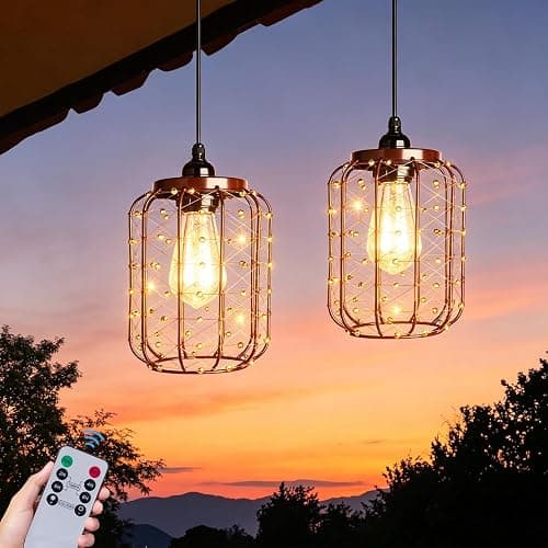 ALL FORTUNE Battery Operated Hanging Outdoor Chandelier, Battery Pendant Light 4 AA Battery-Powered for Gazebo, Pergola, Porch, Patio, Outdoor Decor Lighting - Image 1